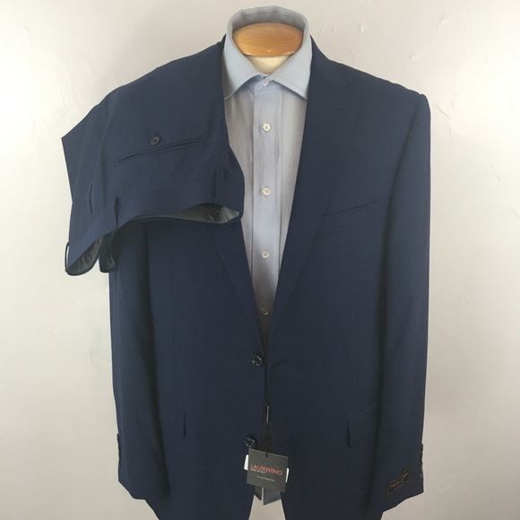 Laurentino mens suit blue on blue 44L made in italy 2 piece wool new nwt ea0290